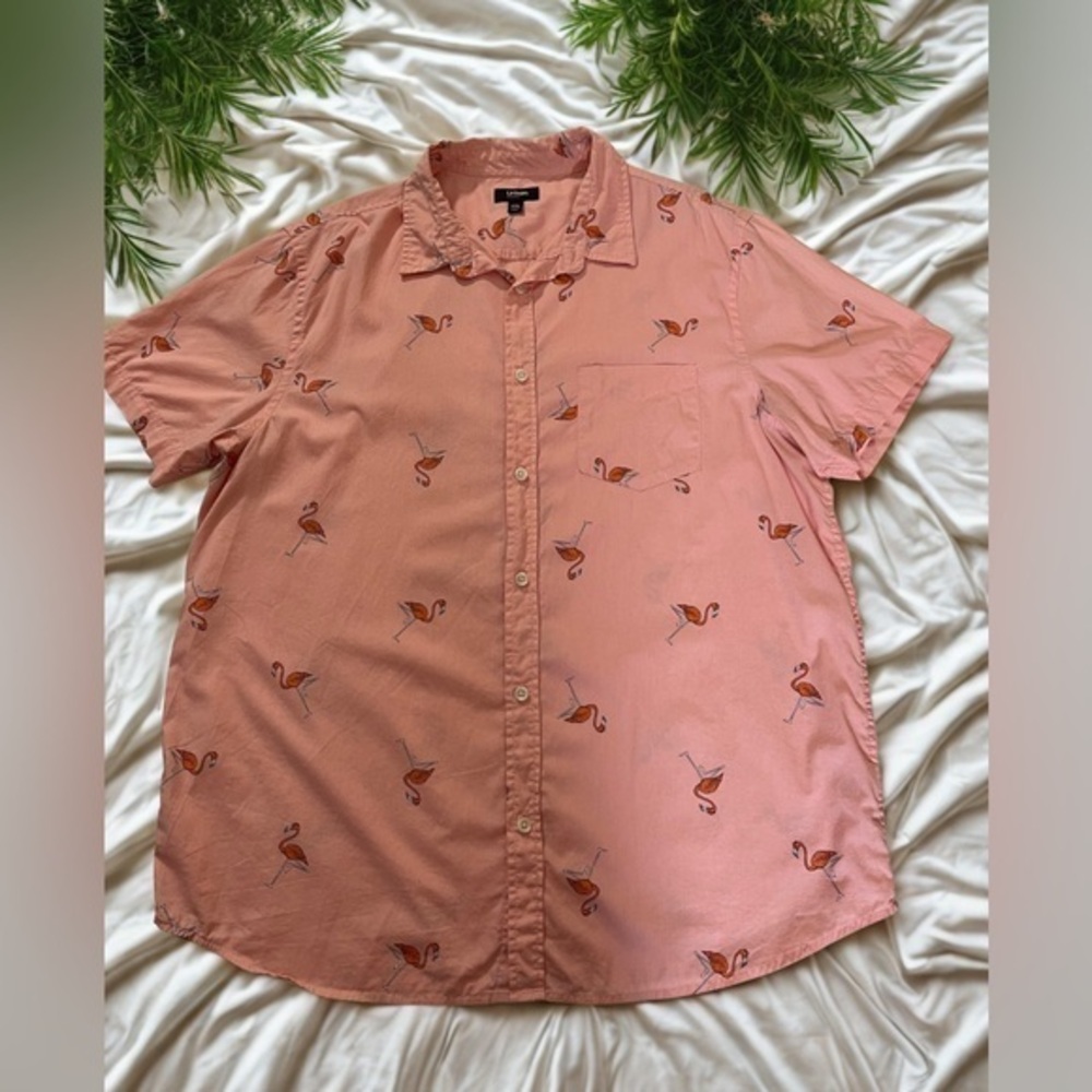 Pink Flamingo Print Hawaiian Shirt Mens